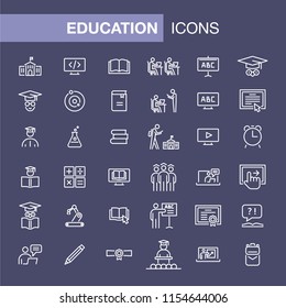 Education icons set simple flat style outline illustration.