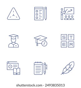 Education icons set. Thin Line style, editable stroke. exam, education, diary, training, stem, quill, triangle, student, radio.
