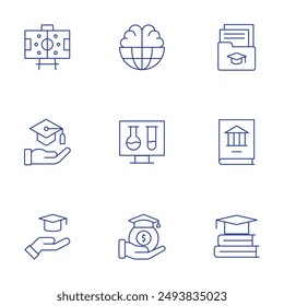 Education icons set. Thin Line style, editable stroke. folder, education, world, test tube, scholarship, formation.