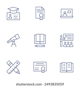 Education icons set. Thin Line style, editable stroke. visa, virtual class, telescope, teaching, ruler, reading, file, education, diploma.