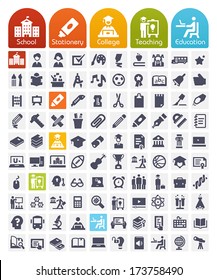 Education Icons set - transparent quality icons: school, stationery, college, teaching, education