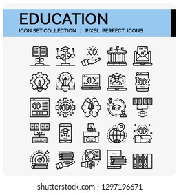 Education Icons Set. UI Pixel Perfect Well-crafted Vector Thin Line Icons. The illustrations are a vector.