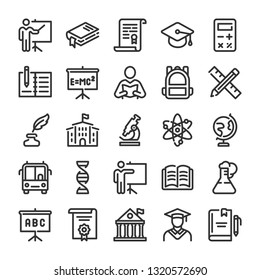 Education icons set. University symbols. Line style