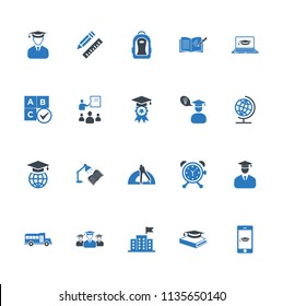 Education icons set vector blue