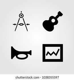 Education icons set. Vector illustration compass, analytics, guitar and trumpet