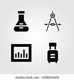 Education icons set. Vector illustration analytics, trolley, compass and flask