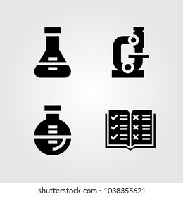 Education icons set. Vector illustration microscope, flask and open book