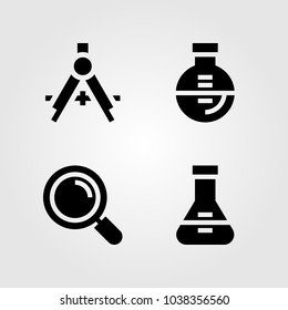Education icons set. Vector illustration compass, loupe and flask