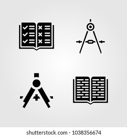 Education icons set. Vector illustration compass and open book