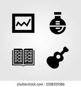 Education icons set. Vector illustration analytics, guitar, flask and open book