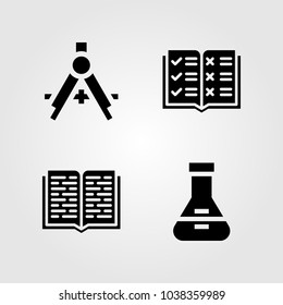 Education icons set. Vector illustration flask, compass and open book