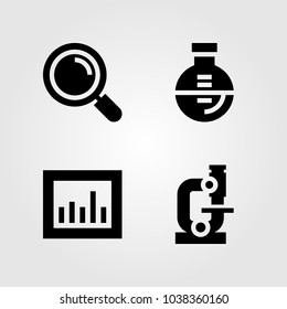 Education icons set. Vector illustration microscope, analytics, flask and loupe