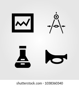 Education icons set. Vector illustration compass, flask, analytics and trumpet