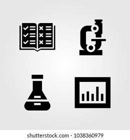Education icons set. Vector illustration flask, analytics, microscope and open book