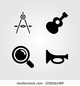 Education icons set. Vector illustration guitar, trumpet, compass and loupe