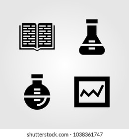 Education icons set. Vector illustration flask, analytics and open book