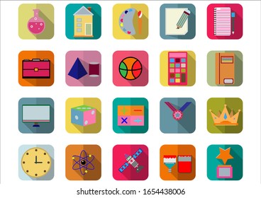 Iconos de educación establecidos.Estudio moderno y Academia en línea, iconos de la ciencia, universidad, aprendizaje vectorial y el concepto Volver a la escuela.