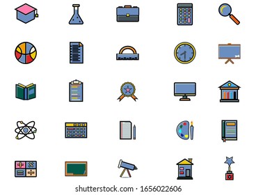 Education icons set.Modern study and Academy online,science icons, college, Vector learning and Back to school concept.