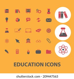 education icons, signs, objects set, vector