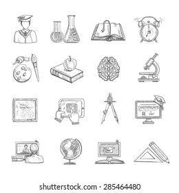 Education icons sketch set with blackboard globe books isolated vector illustration