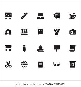 Education Icons with solid style, perfect for user interface projects