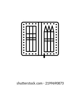 Education icons. Stationary outline on white background. All stationary Items. Stationaries icon vector. crayon and pallet icon.