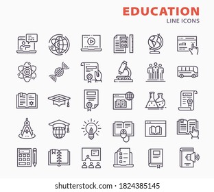 Education icons, such as study, training, webinar and more.