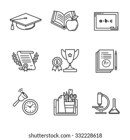 Education icons thin line art set. Black vector symbols isolated on white.