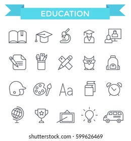 Education icons, thin line, flat design