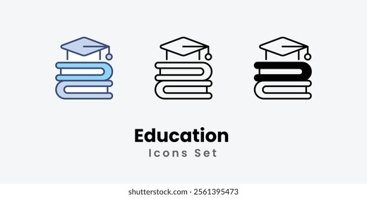 Education Icons thin line and glyph vector icon stock illustration