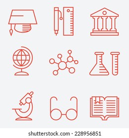 Education Icons, Thin Line Style, Flat Design