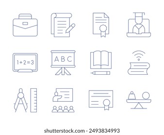 Education icons. Thin Line style, editable stroke. career, blackboard, architectural, teaching, online learning, online education, mass, class, file, education, diploma, conspectus.