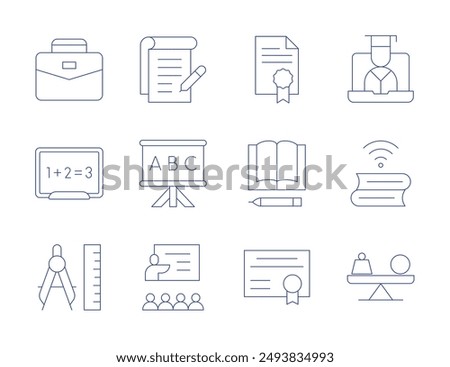 Education icons. Thin Line style, editable stroke. career, blackboard, architectural, teaching, online learning, online education, mass, class, file, education, diploma, conspectus.
