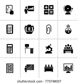 Education icons. vector collection filled education icons. includes symbols such as lecturer, abacus, classroom, lesson, chart on display. use for web, mobile and ui design.