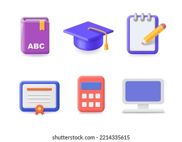 Education icons vector, Graduate cap, book, diploma, pencil. Learning and traning set.