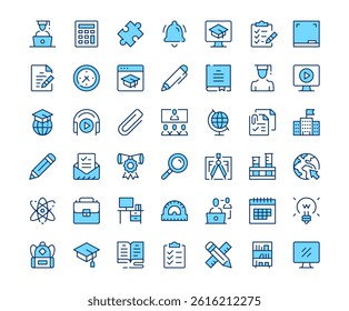 Education icons. Vector line icon set. Modern outline design. Blue concept