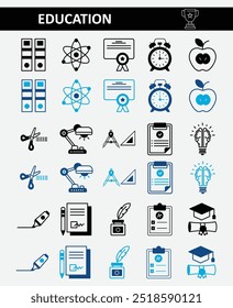 Education icons for web and mobile.