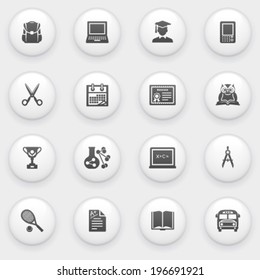 Education icons with white buttons on gray background.