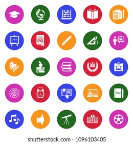 Education Icons. White Flat Design In Circle. Vector Illustration. 
