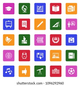 Education Icons. White Flat Design In Square. Vector Illustration. 