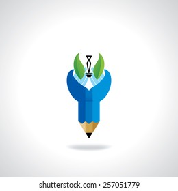 education idea hands created by pencil, save green energy 