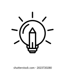 Education idea icon. light bulb and pencil. outline style logo icon. suitable for education. design template vector