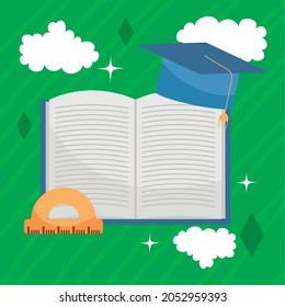 education illustration with book and graduation cap