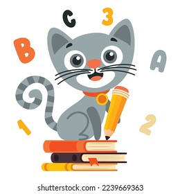 Education Illustration With Cartoon Cat
