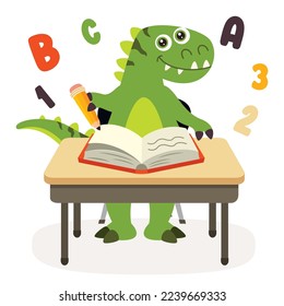 Education Illustration With Cartoon Dinosaur