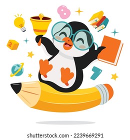 Education Illustration With Cartoon Penguin