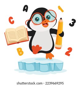 Education Illustration With Cartoon Penguin