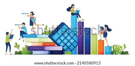 Education illustration of community economic and social learning to increase knowledge in careers and jobs in world of adult work. Landing page, web, website, banner, ads, card, apps, brochure, flyer
