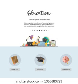 Education illustration concept.knowledge icon in flat style vector illustration School,university,college,science,geography,mathematics,certificate,online education symbol