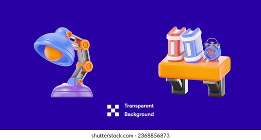 Education Illustration Pack Desk Lamp, Book with Transparent  Background